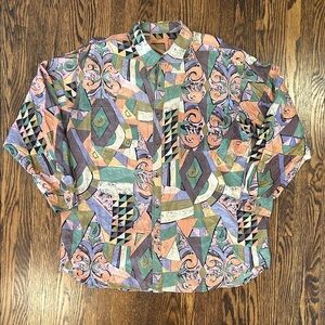 Vintage 90s Abstract Printed Silk Shirt